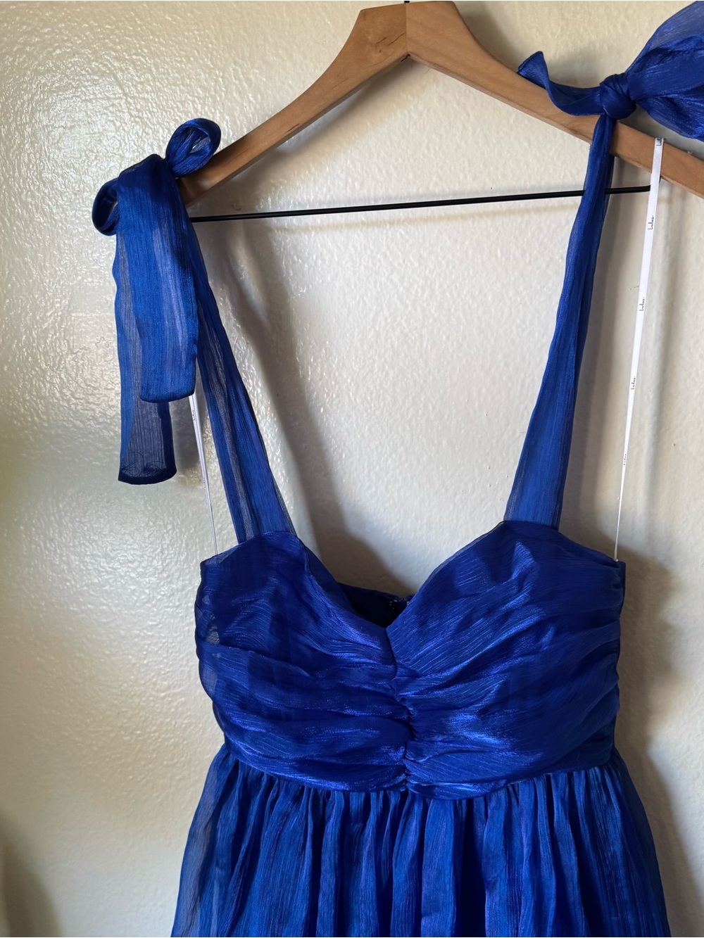 Lulus | Radiant Arrival Shiny Blue Organza Tiered Tie-Strap Maxi Dress - Picture 3 of 7